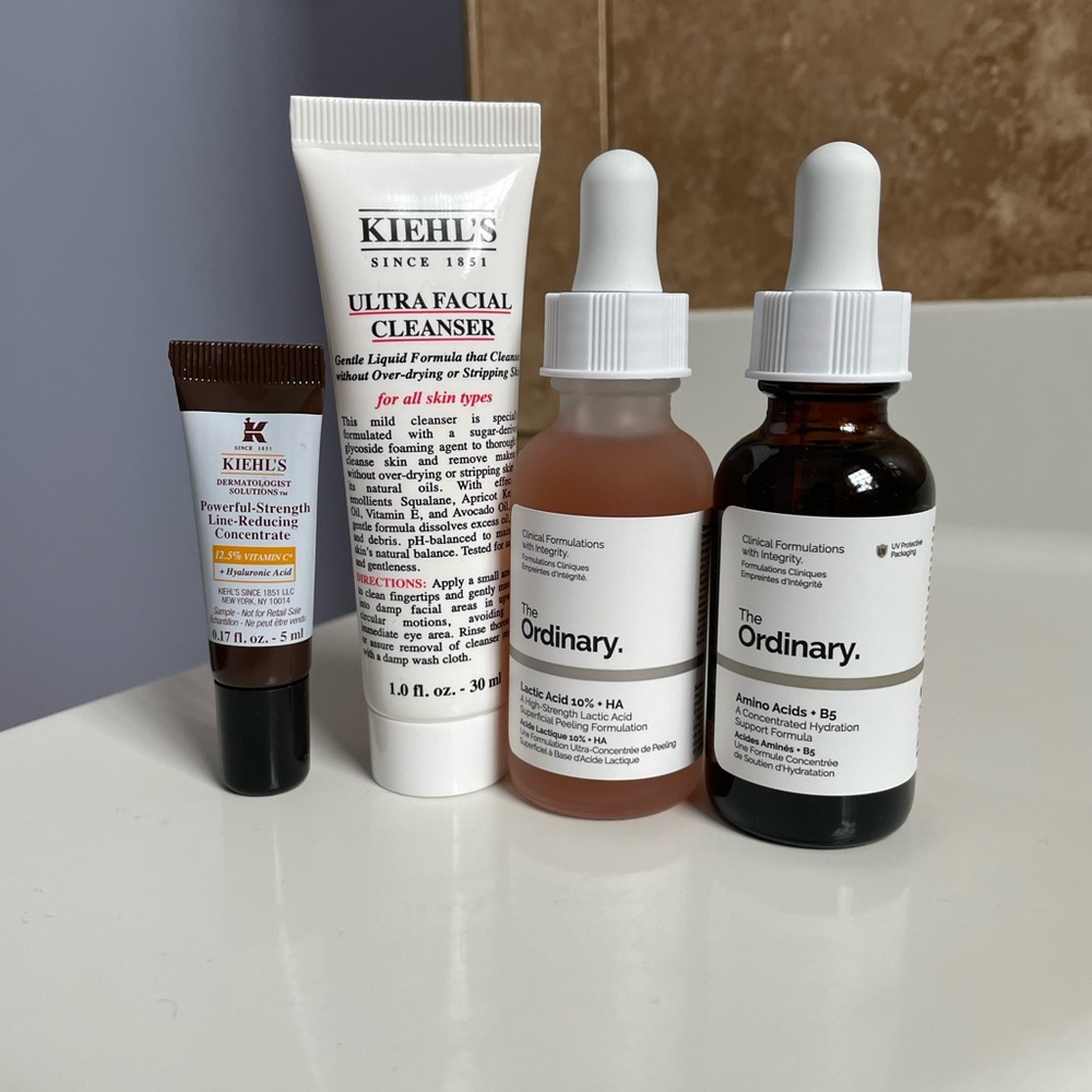 Skincare bundle 4pc - Kiehls, Ordinary face serums, cleaner, vitamin C